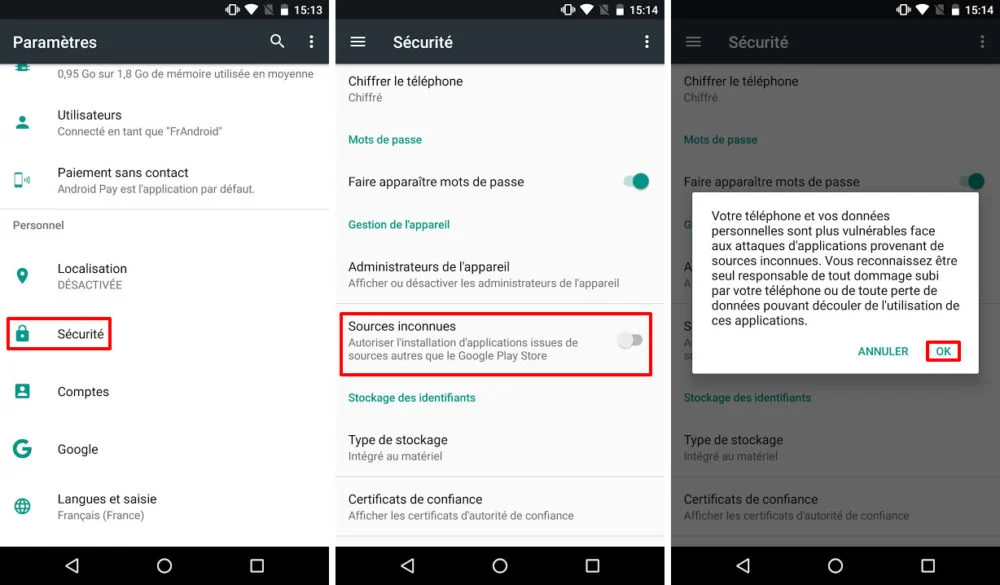 Autoriser les applications inconnues sur Android